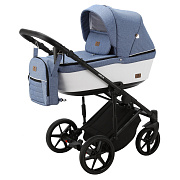 Детская коляска Adamex Amelia 3 в 1 AM239-TIP (ГОЛУБ.ДЖИНС.ТК.+БЕЛАЯ КОЖА)