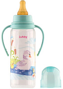 Детская бутылочка Lubby Веселые животные с соской и ручками 250 мл, 0+ мес 11389 Голубой