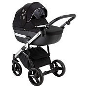 Детская коляска Adamex Cortina Special Edition 3 в 1 CT-401 (ЧЕРН+ЧЕРН.КОЖА+СЕРЕБР.ОТДЕЛКА+СЕРЕБР.РАМА)
