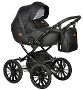 Детская коляска Indigo Porto Classic 14 2 в 1 Po 08 черная кожа+черный узор