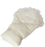 Конверт-одеяло вязаный Lappetti Косички кремовый, холлкон