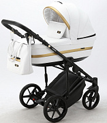 Детская коляска Adamex Rimini Deluxe 2 в 1 RI200 БЕЛ.КОЖА+ЗОЛОТО.ОТДЕЛКА