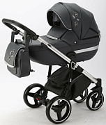 Детская коляска Adamex Cortina Deluxe 3 в 1 CT310 (МОРЕНГО КОЖА+СЕРЕБ.ОТДЕЛКА+ ХРОМ РАМА)