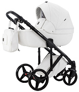 Детская коляска Adamex Luciano Deluxe 2 в 1 Q107-C (БЕЛ 100% КОЖА-ЧЕРНАЯ РАМА)