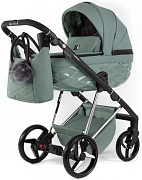 Детская коляска Adamex Quantum Superstar Deluxe 2 в 1 Q-STAR150-K (СЕРО-ЗЕЛЕН.КОЖА+СЕРО-ЗЕЛЕН.ДНО+ХРОМ.РАМА)