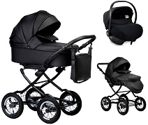 Детская коляска Indigo Barbara Eco Classic 3 в 1 с автокреслом Avionaut Cosmo Black Be03 черная кожа