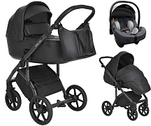 Детская коляска Roan Bass Next Кожа 3 в 1 с автокреслом Tutis Elo Lux EduSky Grey RN088/1 Black/Black