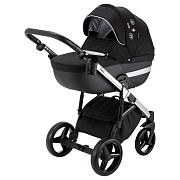 Детская коляска Adamex Cortina Special Edition 2 в 1 CT-401 (ЧЕРН+ЧЕРН.КОЖА+СЕРЕБР.ОТДЕЛКА+СЕРЕБР.РАМА)