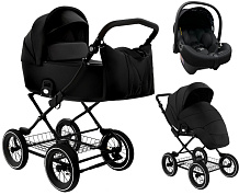 Детская коляска Roan Bass Next Classic Кожа d12 3 в 1 с автокреслом Elo Lux EduSky Black RCL300/1 Black