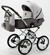 Детская коляска Adamex Porto Retro 2 в 1 PO-PS79 (СВ.СЕРЫЙ+Т.СЕРАЯ КОЖА)