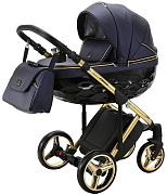 Детская коляска Adamex Chantal Special Edition Deluxe 3 в 1 C108 (СИН.ПЕРЛ.КОЖА ЗОЛОТ РАМА)