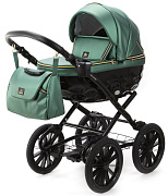 Детская коляска Adamex Chantal Retro Deluxe 2 в 1 C105B (ИЗУМРДНАЯ 100% КОЖА-ЗОЛОТЫЕ МОЛНИИ)