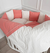 Комплект в детскую кроватку Lappetti Organic baby cotton для овальной и прямоугольной кроватки 6 предметов. коралловый