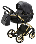 Детская коляска Adamex Chantal Special Edition Deluxe 2 в 1 C113 (ЧЕРН.ПЕРЛ.КОЖА+ЗОЛОТО РАМА)