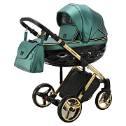 Детская коляска Adamex Chantal Special Edition Deluxe 3 в 1 C105B (ИЗУМРДНАЯ 100% КОЖА-ЗОЛОТЫЕ МОЛНИИ)