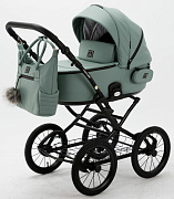 Детская коляска Adamex Porto Retro Deluxe 3 в 1 PO-SA20 (СЕРО-ЗЕЛЕНАЯ КОЖА)