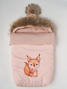 Конверт-кокон Little Star на 2-х молниях с натур опушкой и помпоном плащевка, флис белочка, розовый