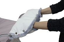 Муфта на коляску Vikalex Snow Dreams белая эко-кожа/серый мех