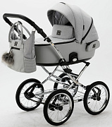 Детская коляска Adamex Porto Retro 2 в 1 PO-PS11 (СВ.СЕРЫЙ+СВ.СЕРАЯ КОЖА)