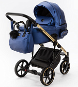 Детская коляска Adamex Lumi Air SE Deluxe 2 в 1 L-SM503 (СИН.ПЕРЛ.КОЖА+ЗОЛОТО РАМА)