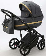 Детская коляска Adamex Rimini Deluxe 3 в 1 RI210 Т.СЕР.КОЖА+ЗОЛОТО.ОТДЕЛКА