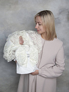 Уголок кружевной НаследникЪ Выжанова с бантом 100х90 НВ4013 ЧЗ экрю, круж. кружево 03, крупный рисунок