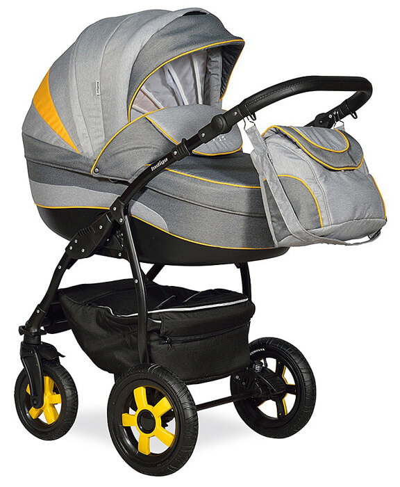 Детская коляска Indigo INDIGO F 3 в 1 44 св.серый+т.серый+желтый