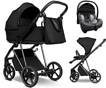 Детская коляска Roan Sol Vintage Luxury 2.0 3 в 1 с автокреслом Tutis Elo Lux EduSky Grey VIN 05/CB Caviar Black/Nickel/руч.Black