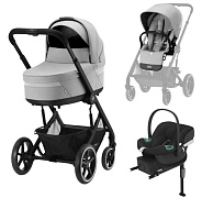 Коляска 3 в 1 Cybex Balios S Lux BLK и автокресло Aton B2 i-Size Volcano Black с базой isofix Base One Lava Grey с дождевиком