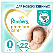 Подгузники Pampers Premium Care 0 (0-3 кг) 22 шт